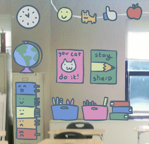 The back wall of Peetledoodle's classroom